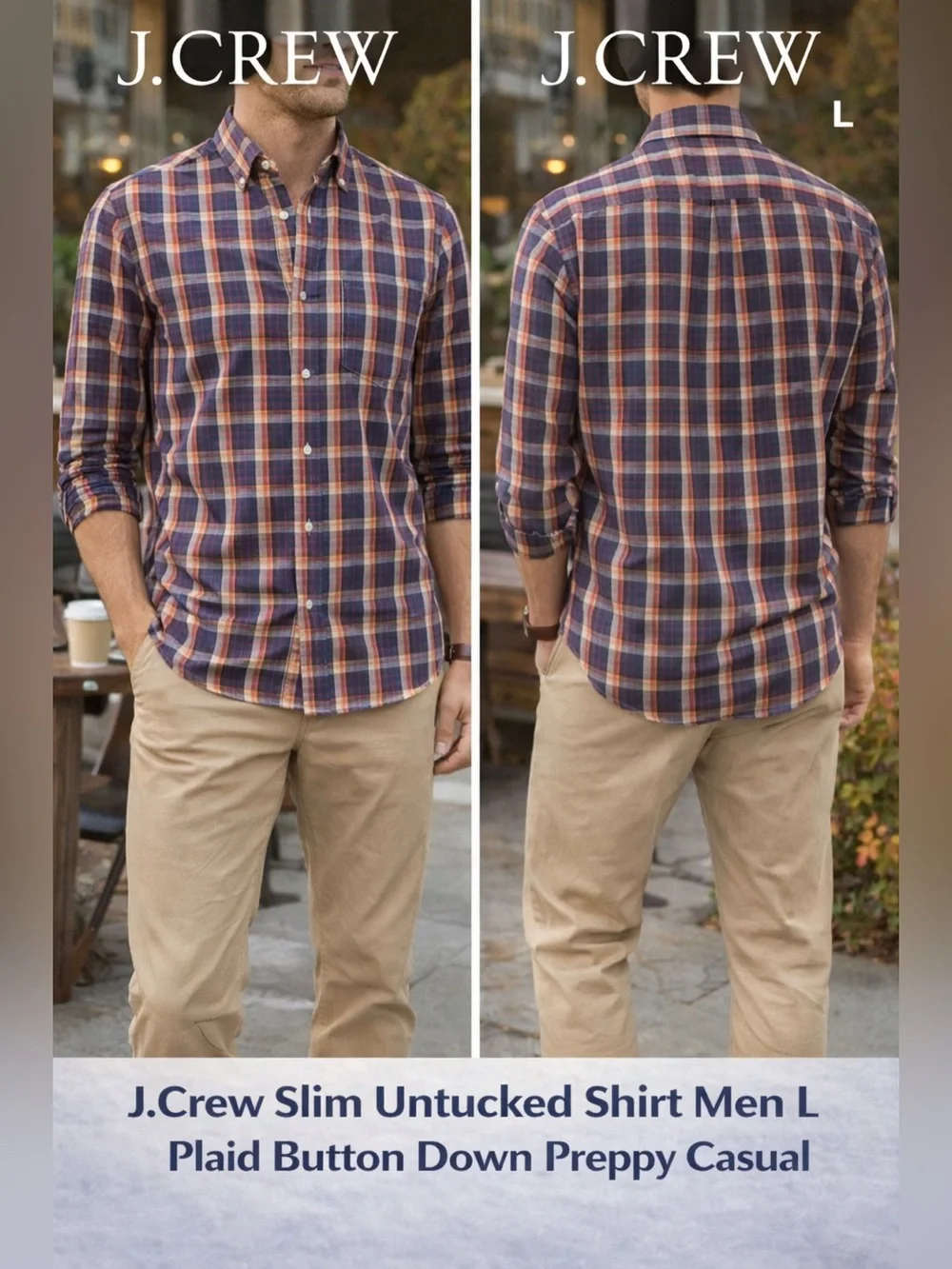 J.Crew Shirt Men slim untuck sz  LG Plaid Organic Cotton Preppy Casual red blue